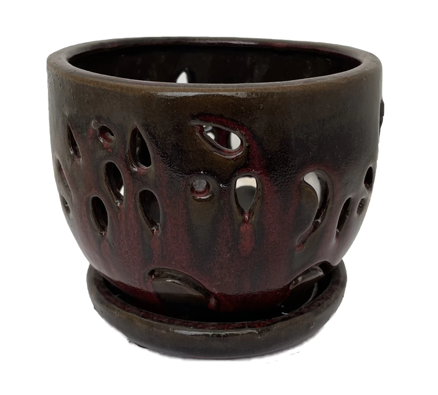 Ceramic Orchid Pot/Saucer 5 3/4" X 4 3/8" - Tropical Red 3 Ceramic Orchid Pot/Saucer 5 3/4" X 4 3/8" - Tropical Red