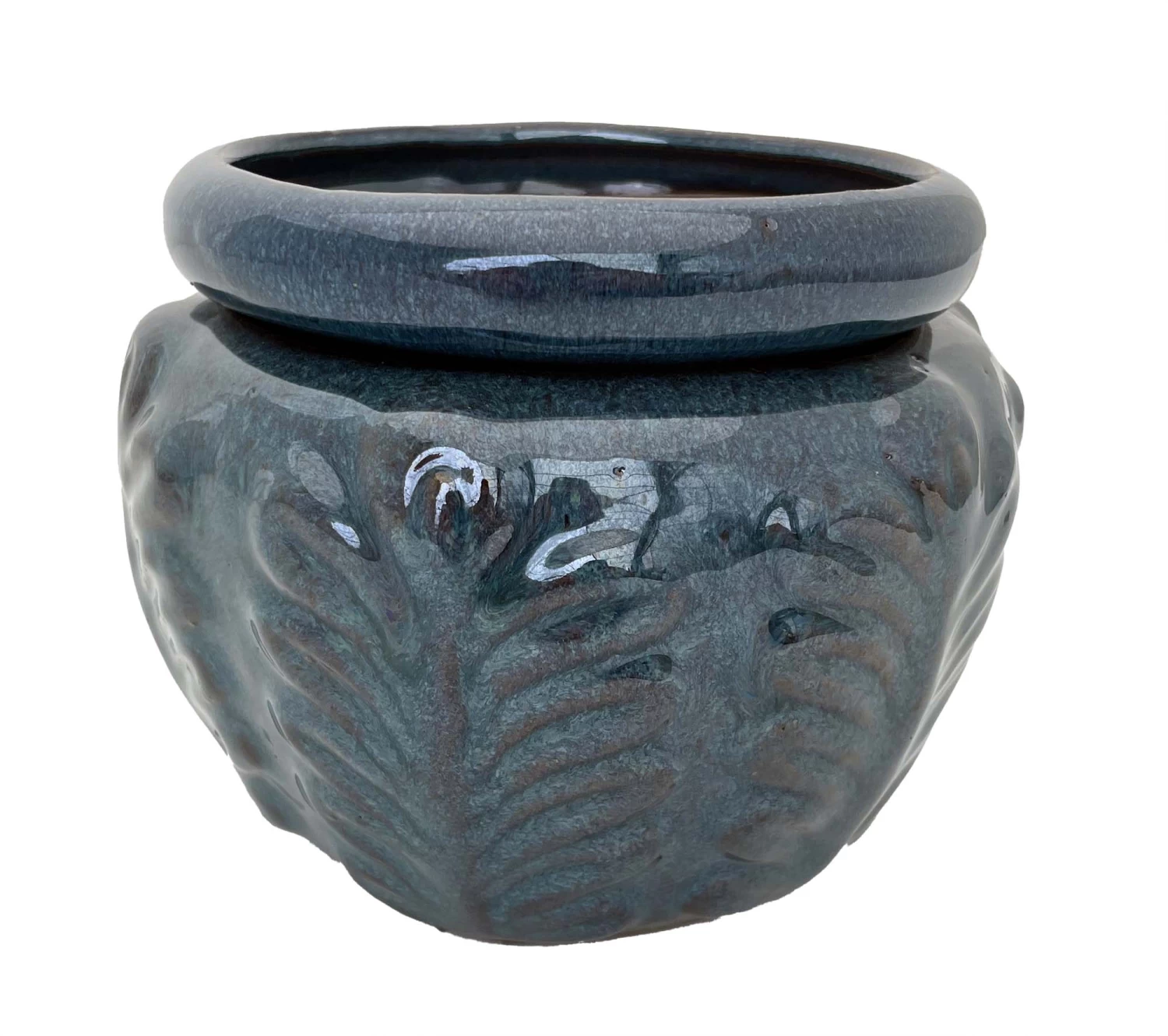 Leaf Self Watering Glazed Ceramic Pot - Dark Moss - 6.25 X 4.75" 3 Leaf Self Watering Glazed Ceramic Pot - Dark Moss - 6.25 X 4.75"