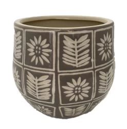 Sunflower Ceramic Pot - Indoors Or Out - 7" X 6.25" - Grey
