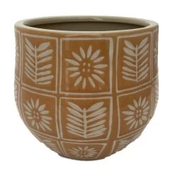 Sunflower Ceramic Pot - Indoors Or Out - 7" X 6.25" - Orange
