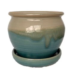 Archdale Ceramic Planter With Attached Saucer - Moss - 6" X 5"