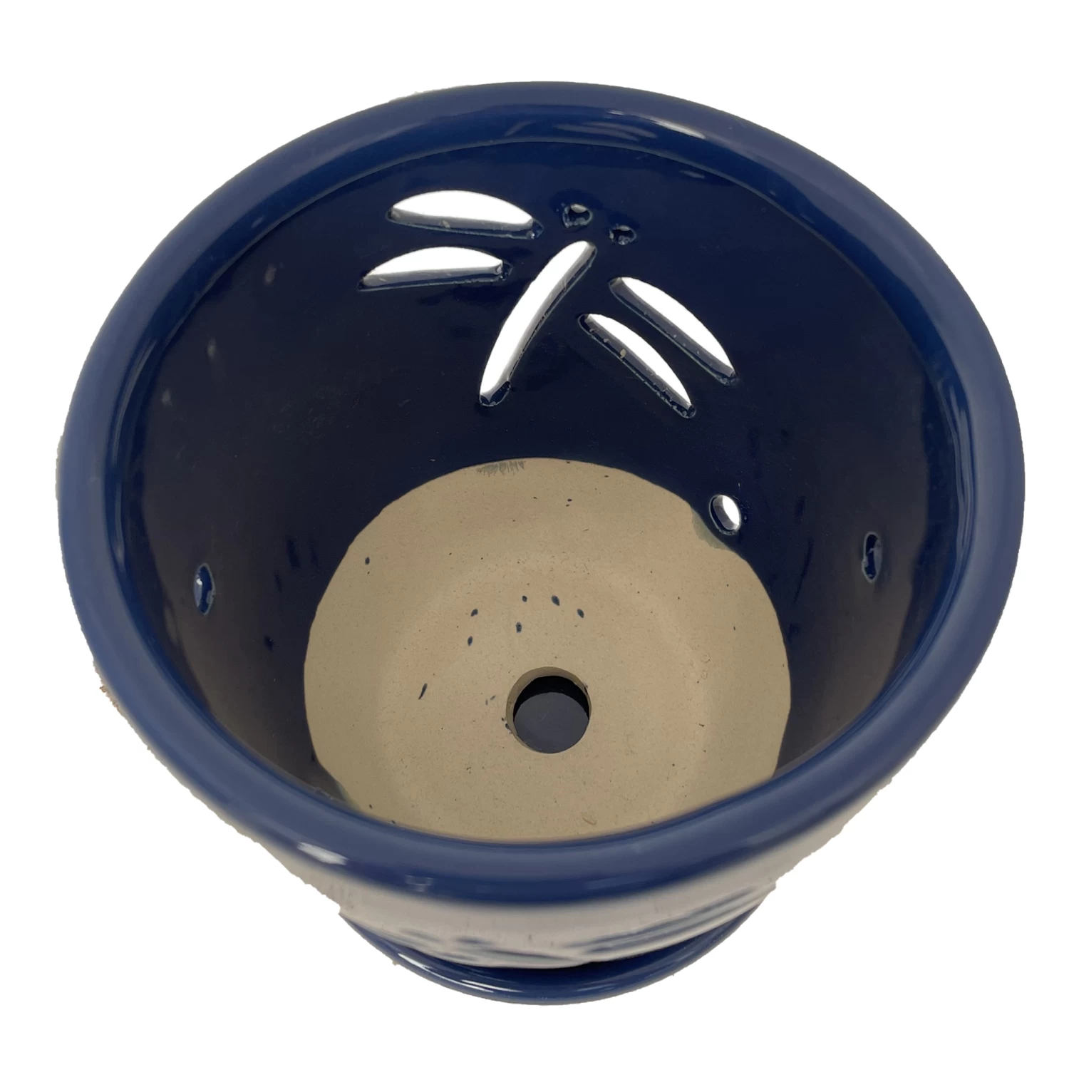 Dragonfly Blue Ceramic Orchid Pot And Saucer + Felt Feet-5 1/2" X 5 1/4" 4 Dragonfly Blue Ceramic Orchid Pot And Saucer + Felt Feet-5 1/2" X 5 1/4" - Image 2