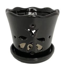Butterfly Ceramic Orchid Pot/Saucer 5" X 5" - Black