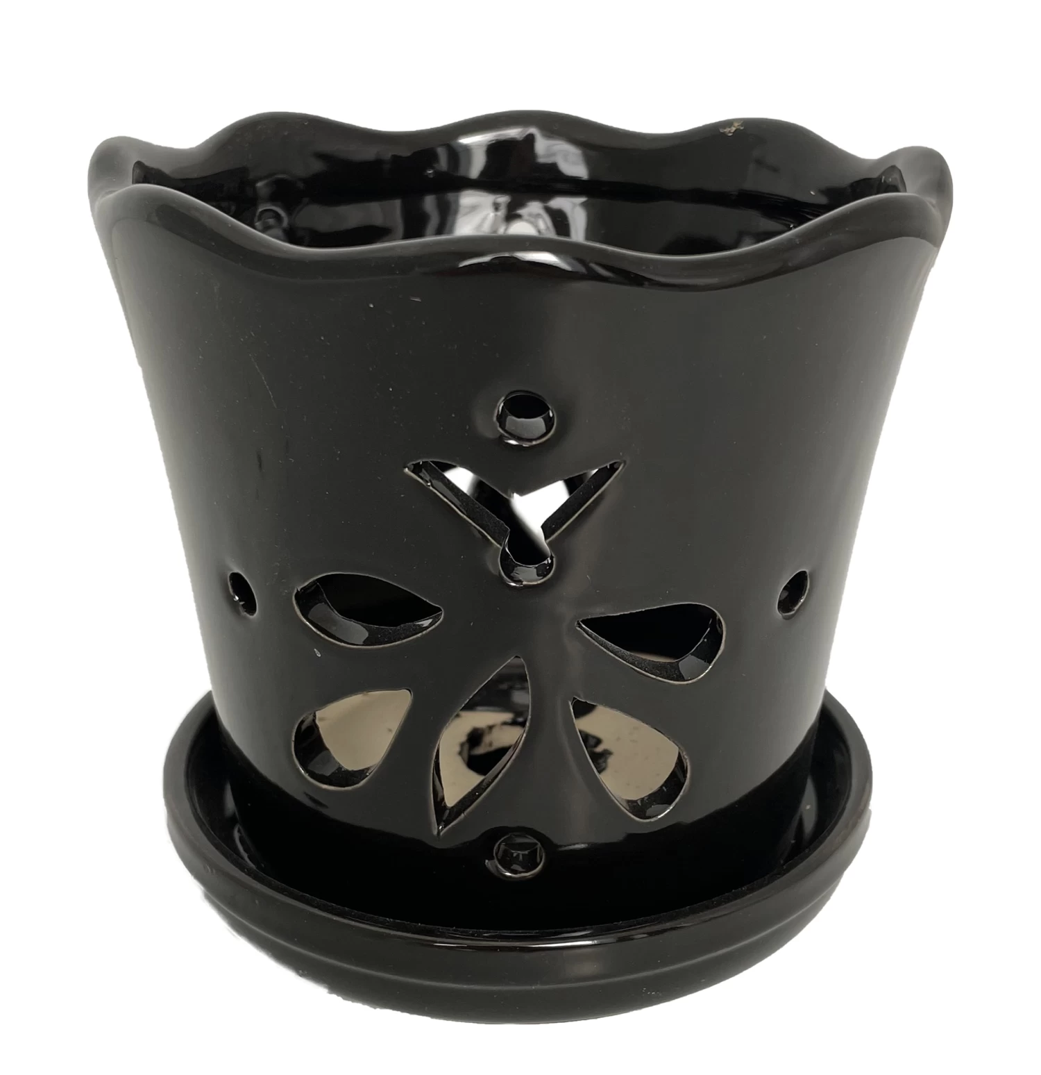 Butterfly Ceramic Orchid Pot/Saucer 5" X 5" - Black 3 Butterfly Ceramic Orchid Pot/Saucer 5" X 5" - Black