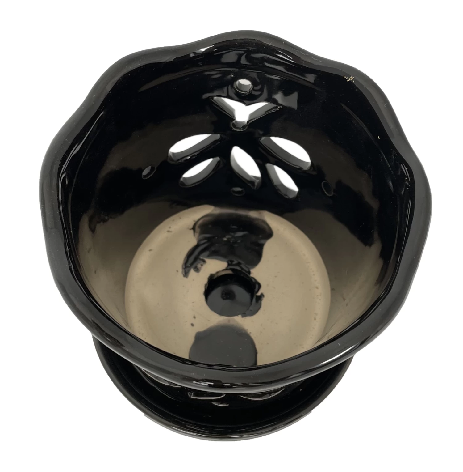 Butterfly Ceramic Orchid Pot/Saucer 5" X 5" - Black 4 Butterfly Ceramic Orchid Pot/Saucer 5" X 5" - Black - Image 2