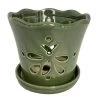 Butterfly Ceramic Orchid Pot/Saucer 5" X 5" - Green