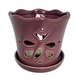 Butterfly Ceramic Orchid Pot/Saucer 5" X 5" - Plum