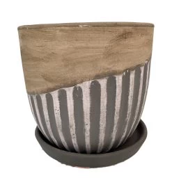 Alise Ceramic Planter With Attached Saucer - Tan/Grey Matte - 5.5" X 5.5"