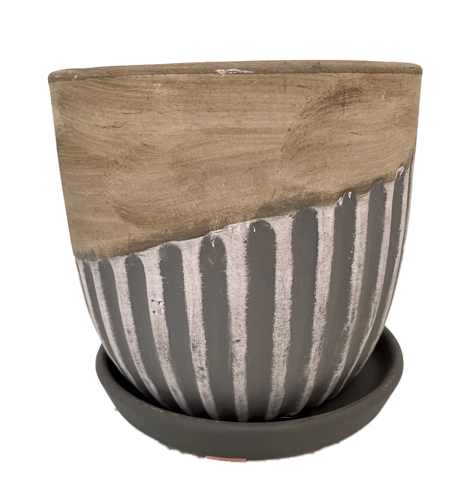 Alise Ceramic Planter With Attached Saucer - Tan/Grey Matte - 5.5" X 5.5" 3 Alise Ceramic Planter With Attached Saucer - Tan/Grey Matte - 5.5" X 5.5"