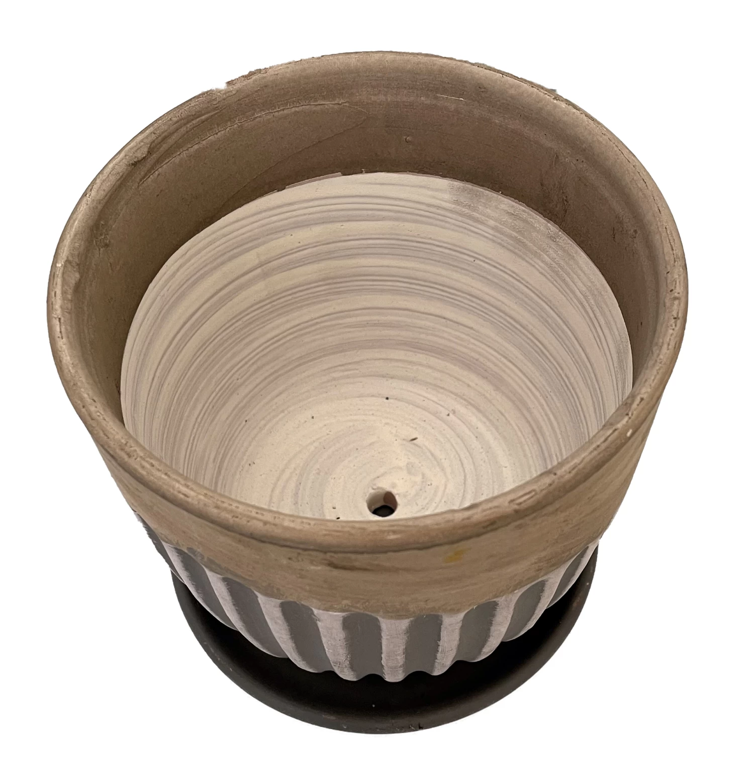 Alise Ceramic Planter With Attached Saucer - Tan/Grey Matte - 5.5" X 5.5" 4 Alise Ceramic Planter With Attached Saucer - Tan/Grey Matte - 5.5" X 5.5" - Image 2