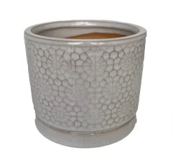 Amelia Cylinder Ceramic Pot With Attached Saucer - 5" X 4.25" - White