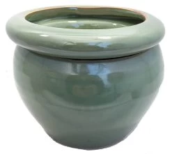 Round Self Watering Glazed Ceramic Pot - Jade - 6 1/4 X 4 3/4"