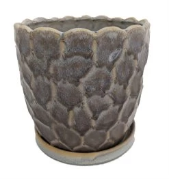 Morrocroft Ceramic Egg Pot With Attached Saucer - 5.25" X 5" - Storm Pebbled