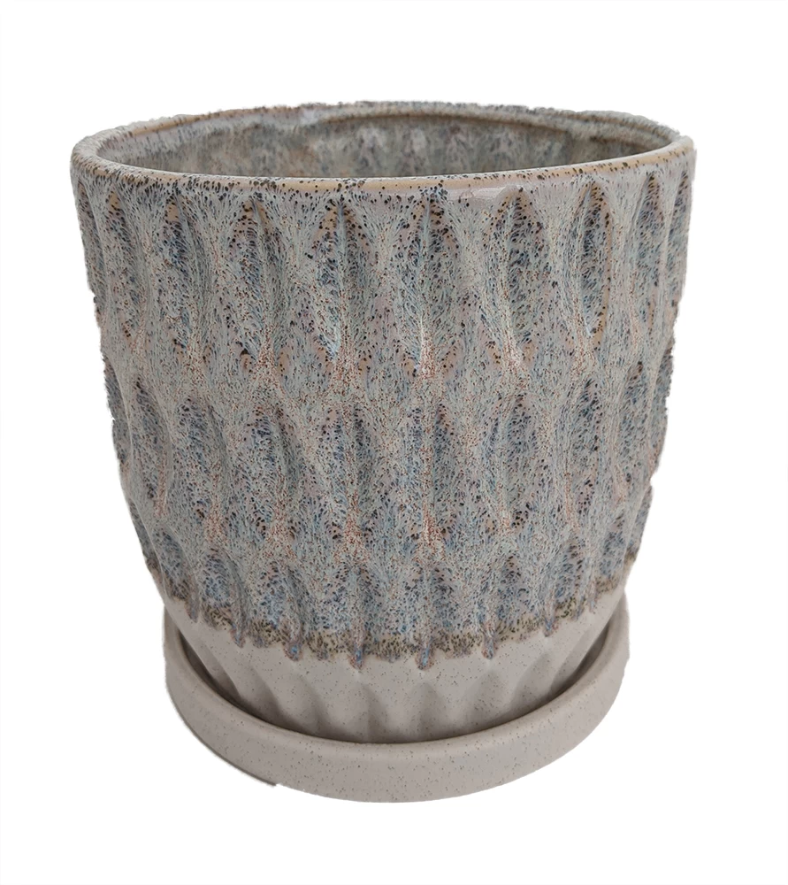 Morrocroft Ceramic Egg Pot With Attached Saucer - 5.25" X 5" - Sky Leaf 3 Morrocroft Ceramic Egg Pot With Attached Saucer - 5.25" X 5" - Sky Leaf