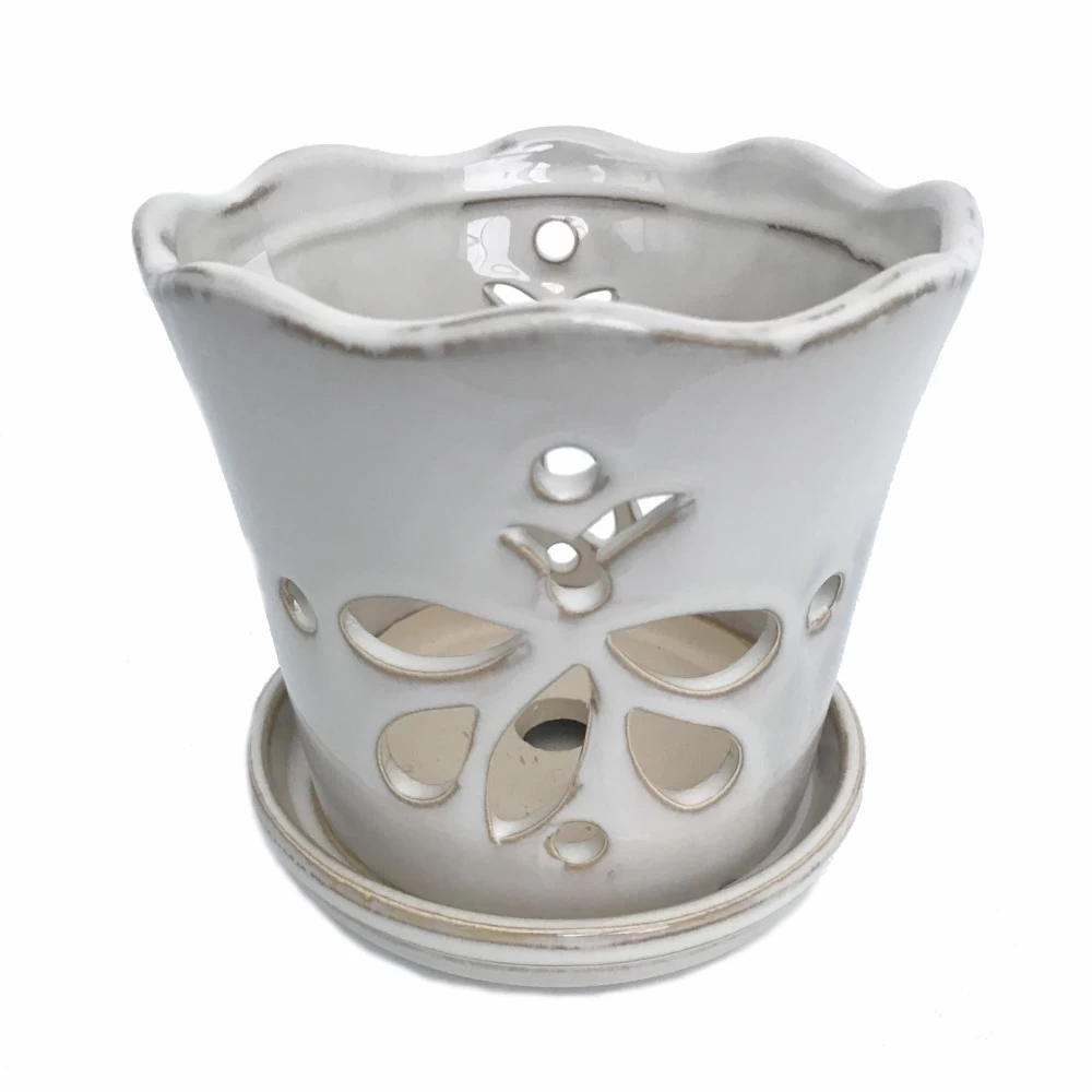 Butterfly Ceramic Orchid Pot/Saucer 5" X 5" - White - #50248 3 Butterfly Ceramic Orchid Pot/Saucer 5" X 5" - White - #50248