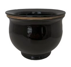 SALE - Self Watering Glazed Ceramic Pot Plus Felt Feet - Black - 6 1/2" X 5"