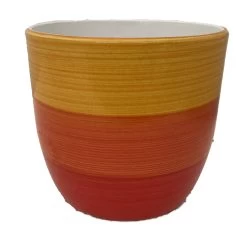 Bright Stripes Ceramic Cup Pot - Yellow/Orange/Red - 5.5 X 5.5"