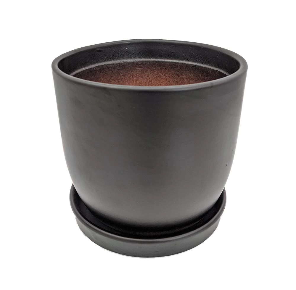 Chatham Egg Pot With Attached Saucer - Matte Black - 5.5" X 5" 3 Chatham Egg Pot With Attached Saucer - Matte Black - 5.5" X 5"