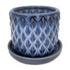 Diamond Blue Ceramic Pot With Attached Saucer - 4.5" X 4.25" 1 Diamond Blue Ceramic Pot With Attached Saucer - 4.5" X 4.25" -Healthy Plant Shop diamondblue 97597.1655476569