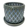 Diamond Green Ceramic Pot With Attached Saucer - 4.5" X 4.25" 2 Diamond Green Ceramic Pot With Attached Saucer - 4.5" X 4.25" -Healthy Plant Shop diamondgreen 91812.1655476570