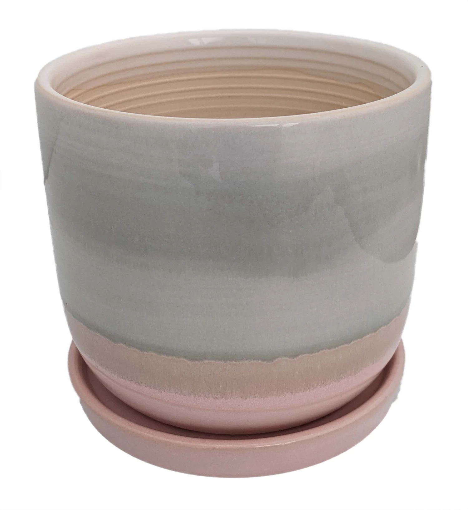 Horizon Dawn Ceramic Pot With Attached Saucer - 5.5" X 4.75" 3 Horizon Dawn Ceramic Pot With Attached Saucer - 5.5" X 4.75"