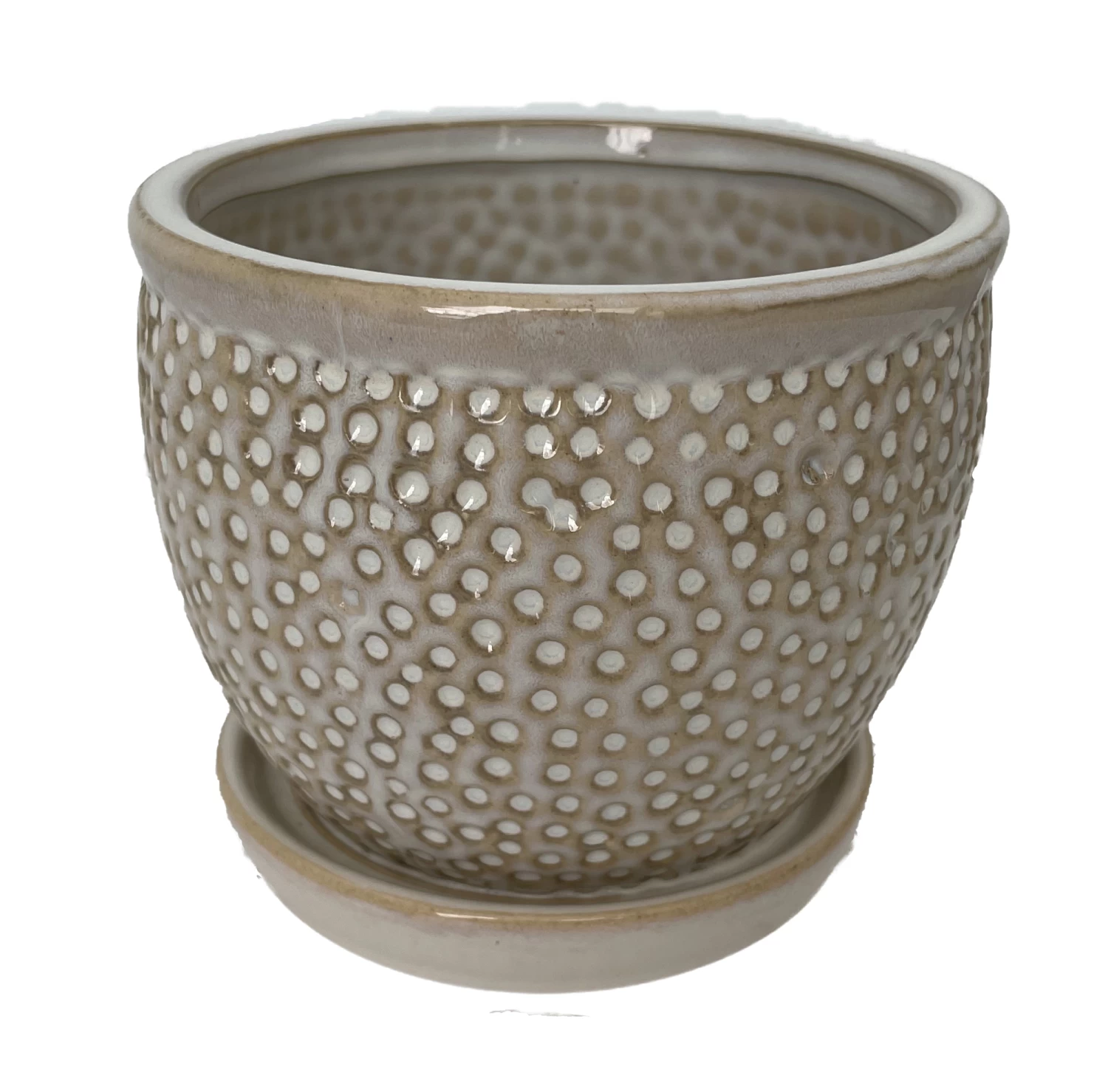 Pebble Beige Ceramic Pot With Attached Saucer - 5.5" X 4.75" 3 Pebble Beige Ceramic Pot With Attached Saucer - 5.5" X 4.75"