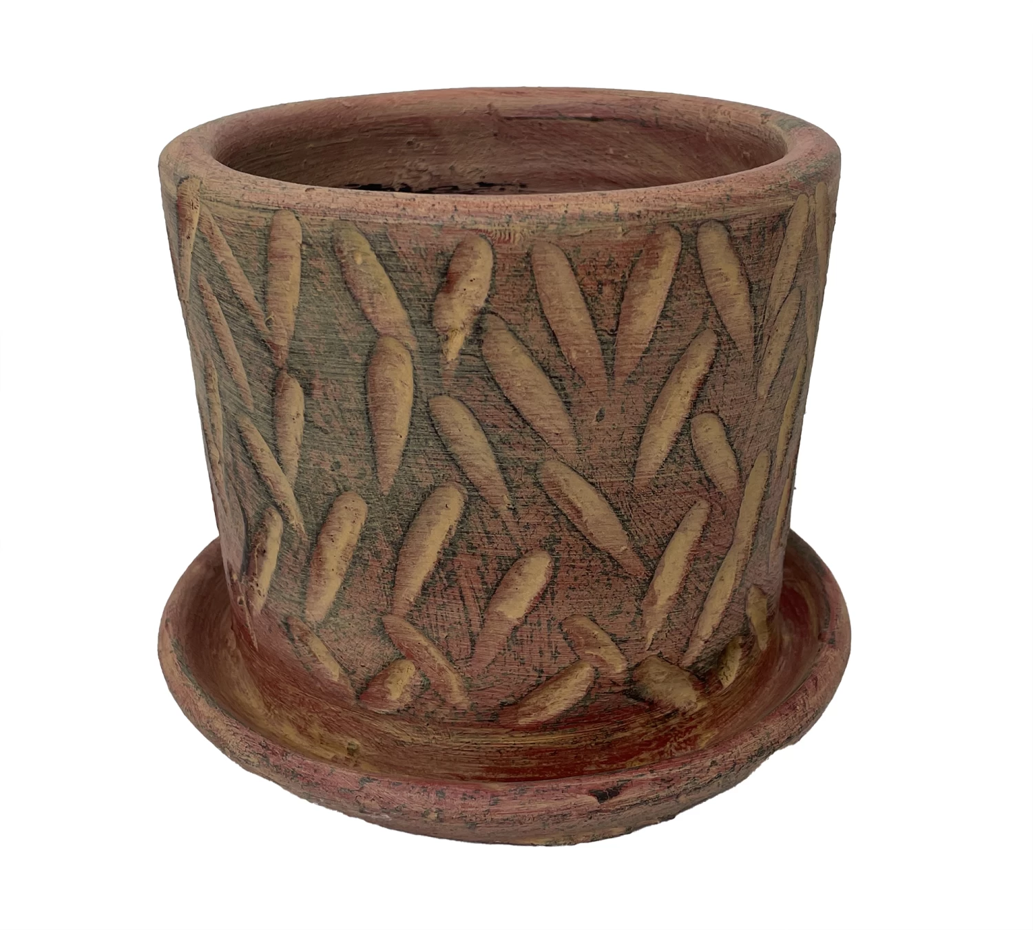 Rustic Thai Garden Red Ceramic Pot With Attached Saucer - 6" X 6" 3 Rustic Thai Garden Red Ceramic Pot With Attached Saucer - 6" X 6"