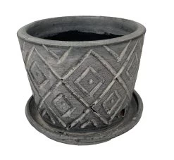 Rustic Thai Garden Charcoal Ceramic Pot With Attached Saucer - 6" X 6"