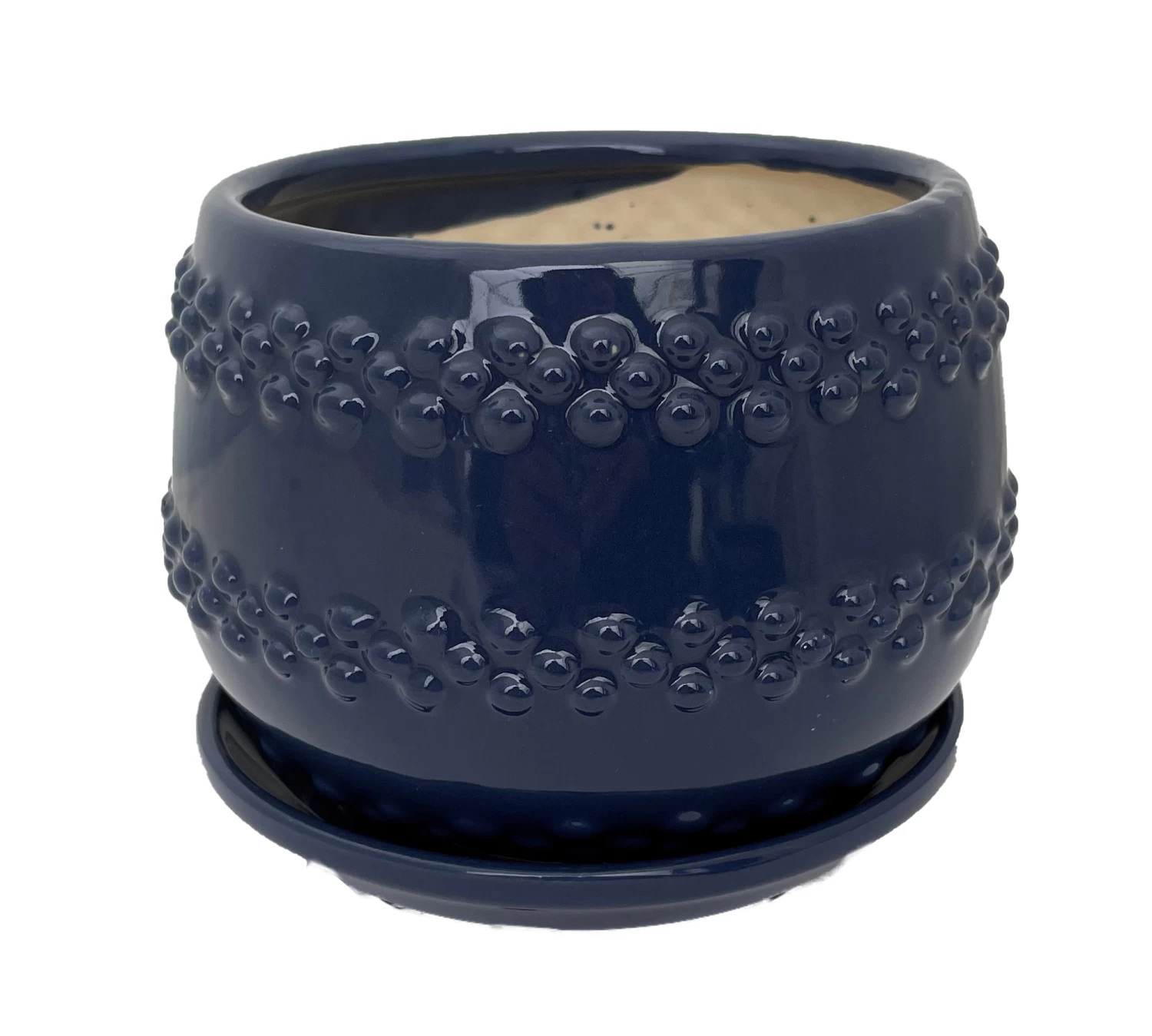 Seneca Ceramic Pot With Attached Saucer - 5" X 4.25" - Blue 2 Seneca Ceramic Pot With Attached Saucer - 5" X 4.25" - Blue
