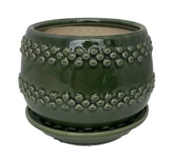 Seneca Ceramic Pot With Attached Saucer - 5" X 4.25" - Emerald