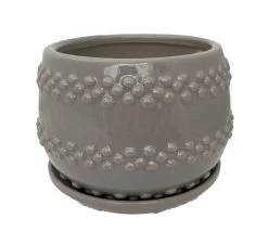 Seneca Ceramic Pot With Attached Saucer - 5" X 4.25" - Light Grey