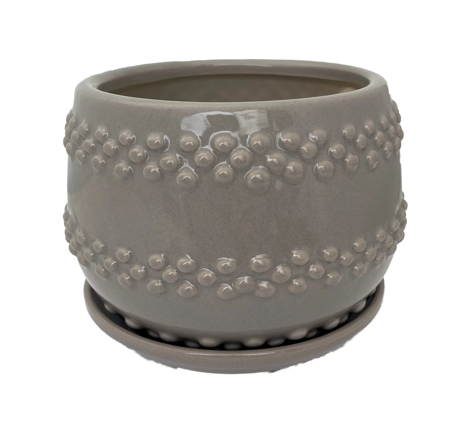 Seneca Ceramic Pot With Attached Saucer - 5" X 4.25" - Light Grey 3 Seneca Ceramic Pot With Attached Saucer - 5" X 4.25" - Light Grey