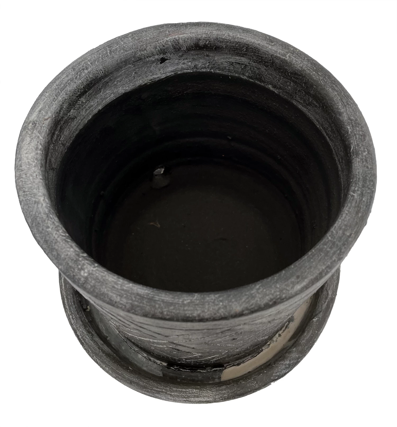 Rustic Thai Garden Charcoal Ceramic Pot With Attached Saucer - 6" X 6" 4 Rustic Thai Garden Charcoal Ceramic Pot With Attached Saucer - 6" X 6" - Image 2